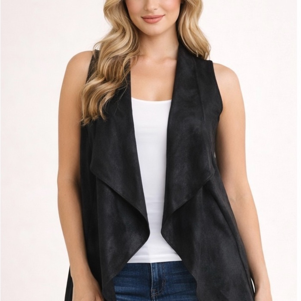 SW3 Bespoke Black Draped Faux Leather Vest